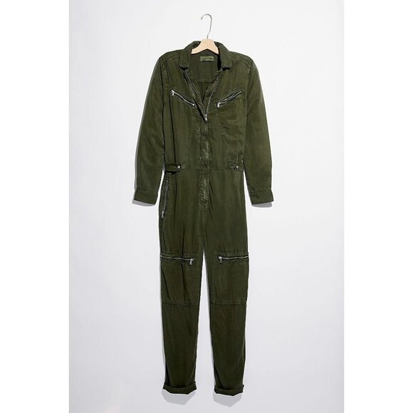 Free People Etienne Marcel Lyocell Aviator Jumpsuit Military Green Size M $360 - Picture 2 of 12